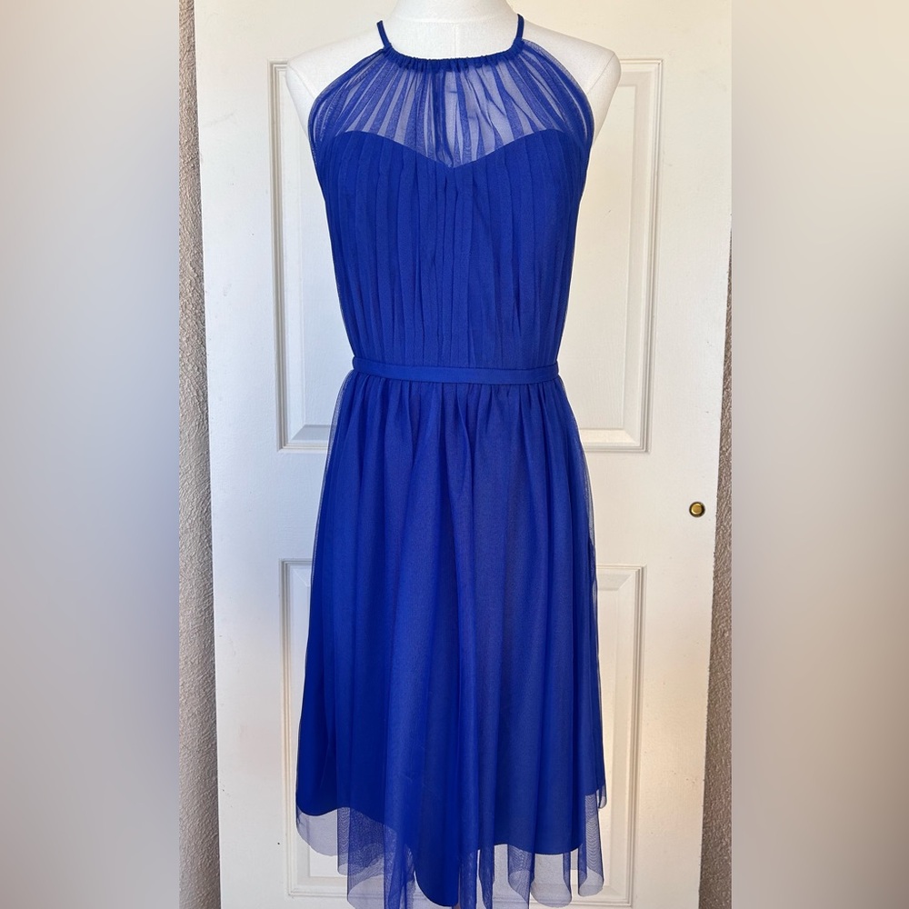 Monique Lhuillier Women’s Tulle Halter Cocktail‎  Dress Cobalt Blue Size 8